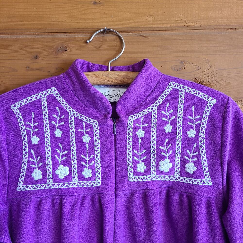 Vintage Purple Robe Psychedelic Pajama Floral Zip Dressing Gown M Cottagecore - Picture 4 of 4